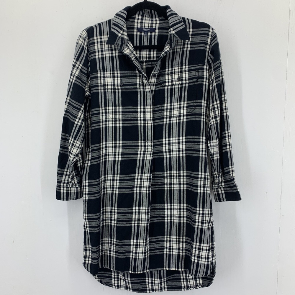 Madewell Womens XS Daywalk Flannel Shirt Dress Glendale Plaid Oversized Preppy